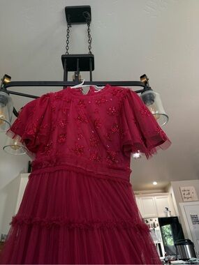 Ivy City Co Burgundy Embellished Tulle Dress